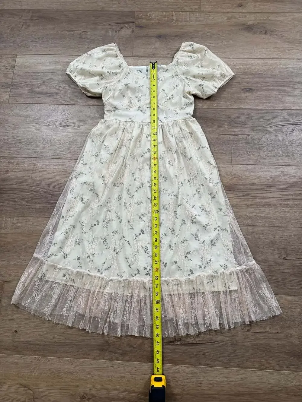 HELLO SS Floral Lace Overlay Puff Sleeve Midi Dress Size M Cottagecore - Picture 6 of 12